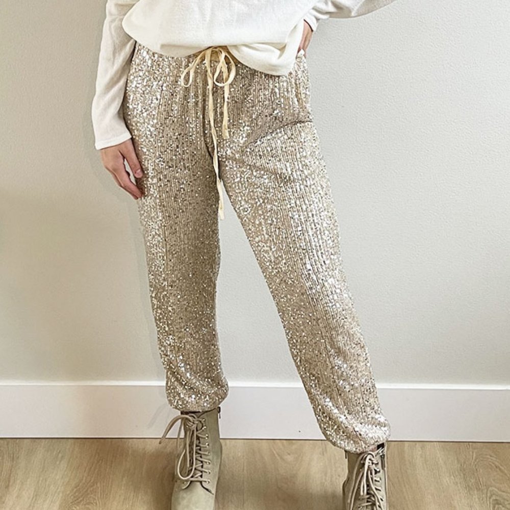 Champagne Sequin Joggers
